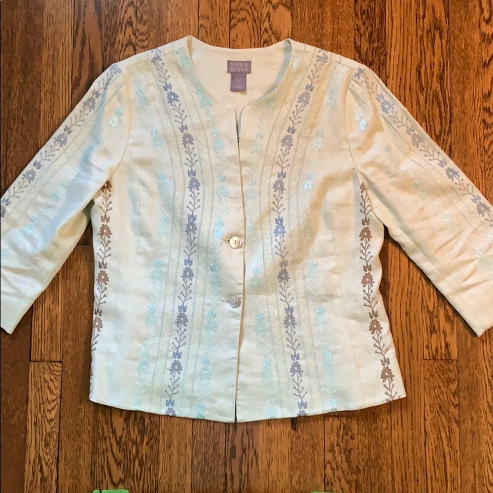 Sigrid Olsen Linen Embroidered Jacket Size 6p Col… - image 3